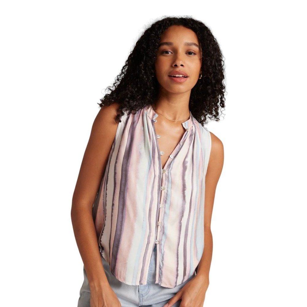 Bella Dahl Sleeveless Shirred‎ Shoulder Blouse - Coastal Stripe Print - Size XS
